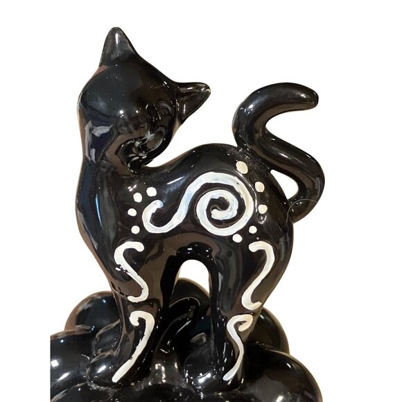 Ceramic Black Cat On Pumpkin Halloween Decor Figurine With White Ghost & "Boo" D - Picture 3 of 15